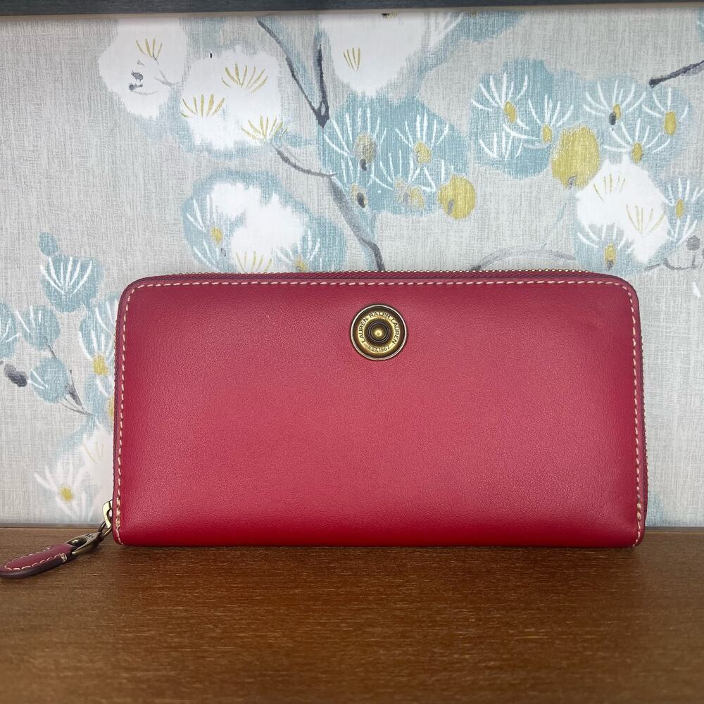 Lauren Ralph Lauren Red Leather Zip Around Continental Wallet